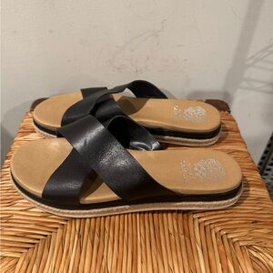 Vince Camuto Black Leather Cross Strap Sandals